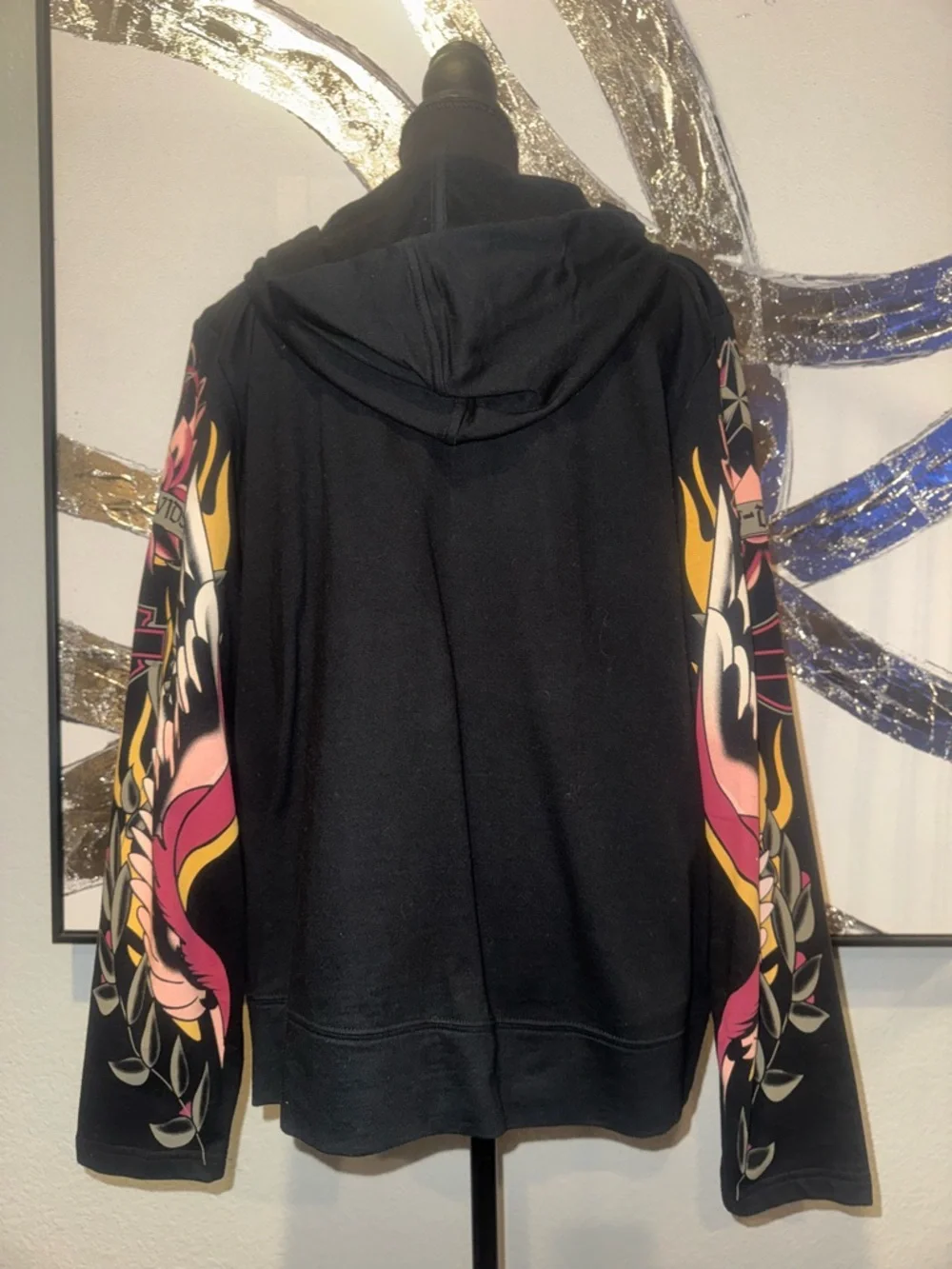 Harley-Davidson Black Hoodie with Pink and Yellow Sleeve Graphics - Picture 4 of 5